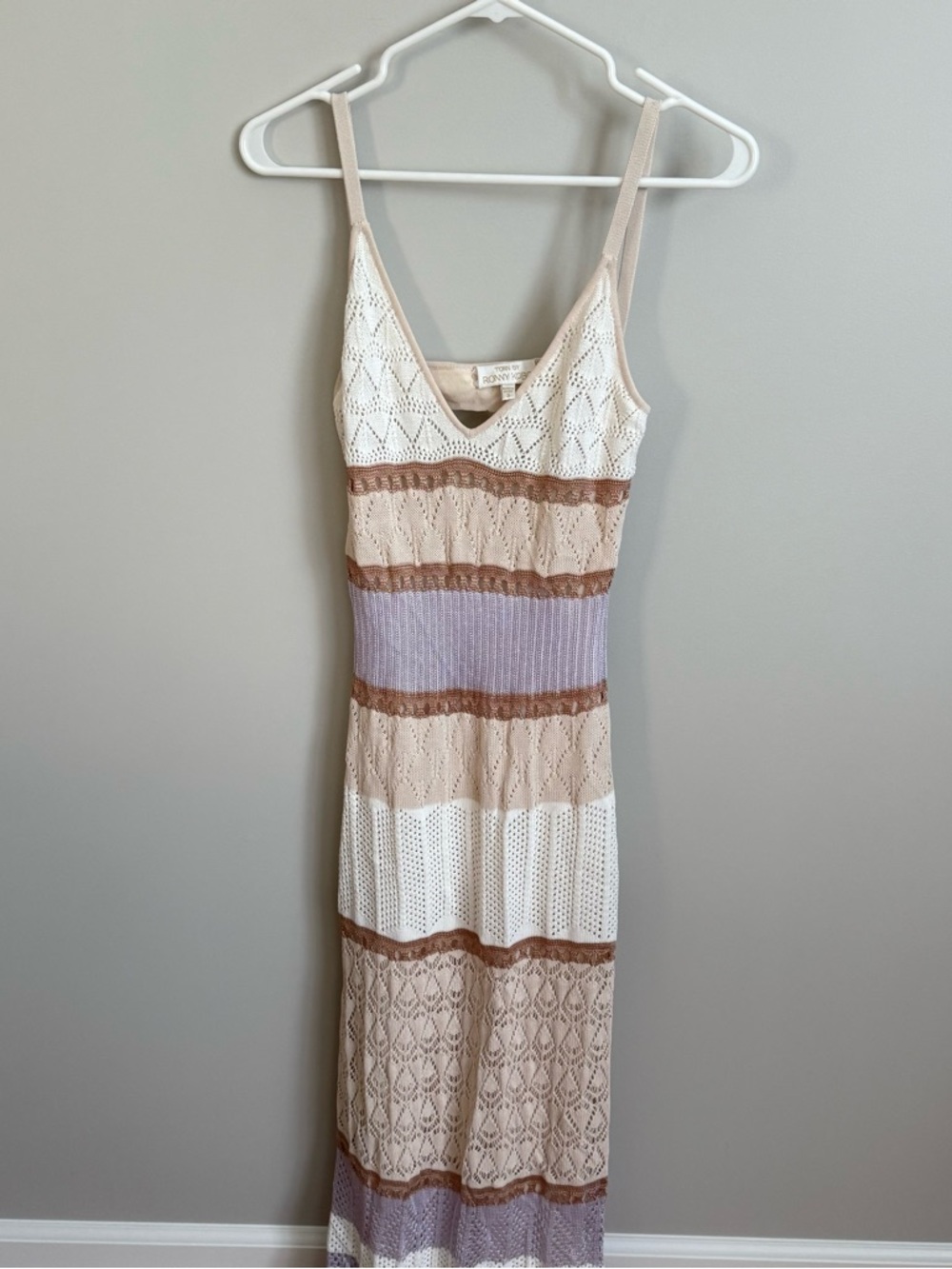 Torn by Ronny Kobo Adriana Striped Ribbed Sheath Maxi Dress Size Small Neutral - Picture 3 of 9